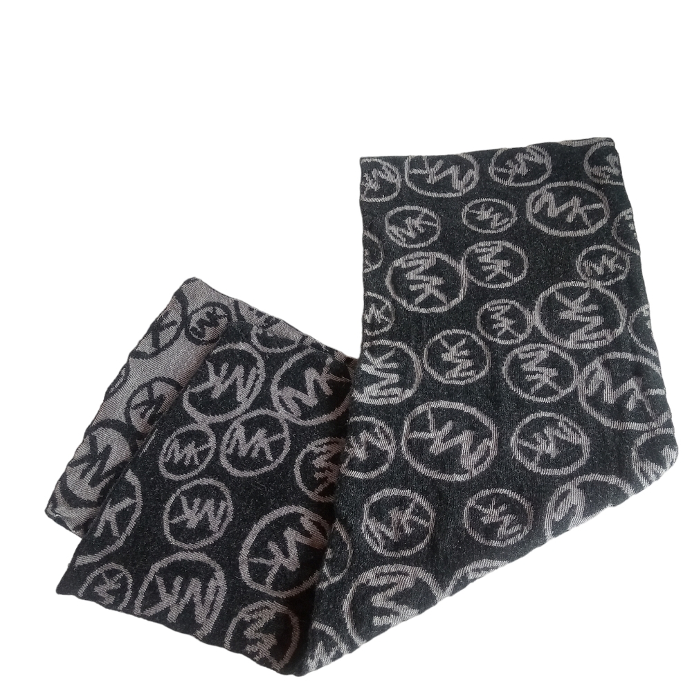 Michael Kors Gray And Black Logo Scarf Unisex